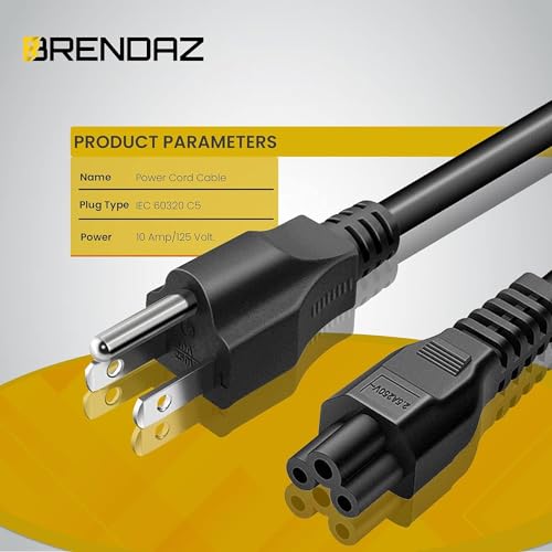 3 Prong Power Cord Replacement for Computers, TV, Monitors, Compatible with Samsung, LG, Dell, HP, Acer, Asus, NEMA 5-15P to C5 Power Cable -Mickey Mouse Connector (6-Feet) - size: 6-Feet