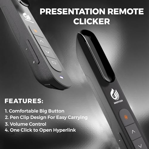 AMERTEER Wireless Presenter,Support Hyperlink RF 2.4GHz Powerpoint PPT Clicker Presentation Remote Control Laser Pointer Flip Pen - color: Red Light