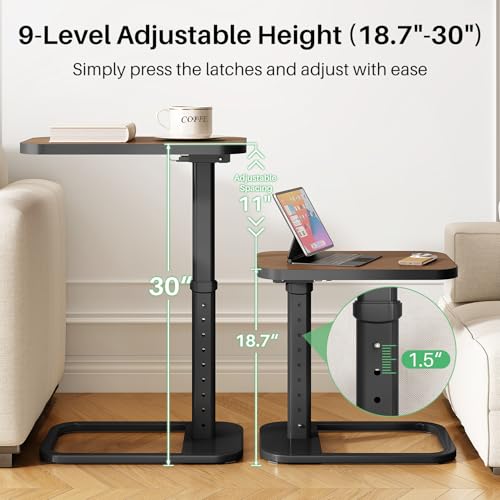 Kitstorack Upgraded TV Tray Table with Panel Lock, 90° Flip-Over Design & Adjustable Height, Sofa Arm Side Table for Eating, Laptop, Couch, Bed, or Small Spaces, Espresso - color: Espresso, style: Auto-locking