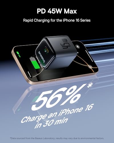 Baseus 45W USB C Charger Block, 2 Pack Fast Charger with USB-C Cable | USB C Brick Fast Charging Block for iPhone 17/16/15 Series, iPad, Galaxy S24 Ultra and More Series - style: 45W 2Pack Black