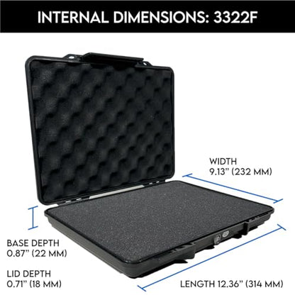 DCB Cases - Element 3322F 12.36 x 9.13 x 1.57 Int Dim | IP67 Waterproof | Protects Tablets, Phones, and Documents | Shoulder Strap | Latch Close | Injection Molded Plastic | Foam Insert