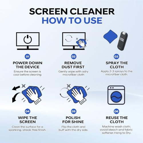 Screen Cleaner Spray Kit with Nano Fiber Cloth for Phone, iPad, Laptop, Monitor & TV Screens, Portable Streak-Free Cleaning Set, 2 Pack
