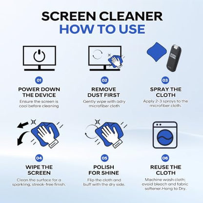 Screen Cleaner Spray Kit with Nano Fiber Cloth for Phone, iPad, Laptop, Monitor & TV Screens, Portable Streak-Free Cleaning Set, 2 Pack