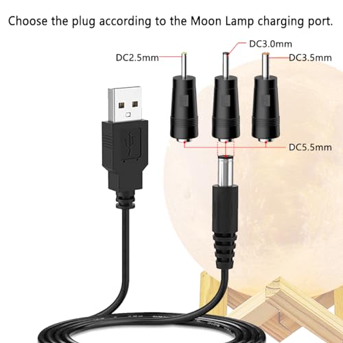 Moon lamp Charger Cord, USB to DC Plug Charging Cord Power Cord Compatible for LOGROTATE/Mydethun/BRIGHTWORLD LED 3D Moon Lamp