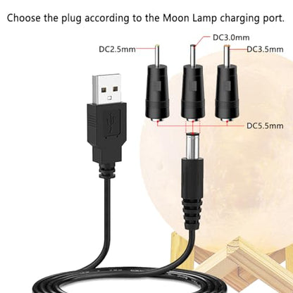 Moon lamp Charger Cord, USB to DC Plug Charging Cord Power Cord Compatible for LOGROTATE/Mydethun/BRIGHTWORLD LED 3D Moon Lamp
