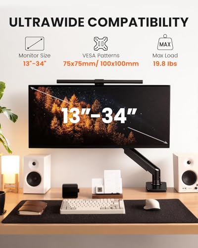 ErGear Single Monitor Arm, Fully Adjustable Monitor Mount for 13–34 Inch Screens, Fast Install Computer Monitor Stand with Tool-Free VESA Mount, Cable Management, Holds 19.8 lbs, Max VESA 100x100mm - size: 13"-34", style: Single Arm
