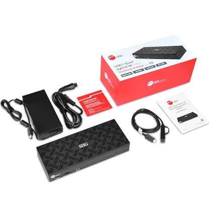 SIIG DisplayLink USB-C Dock, Quad 4K60Hz, 100W PD, 2.5GbE, JU-DK0Q11-S1 | Drive four 4K60 displays through DisplayLink; 100W PD, USB expansion and 2.5GbE support dense professional workstations. - style: Quad 4K Display