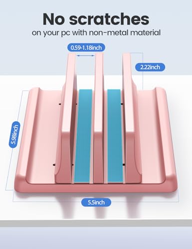 Vaydeer Vertical Laptop Stand for Desk, Dual Slots Plastic Laptop Holder with Space Saving 4-in-1 Design, Adjustable Laptop Stand Supports MacBook, Chromebook, Surface, Dell (Pink) - color: Pink