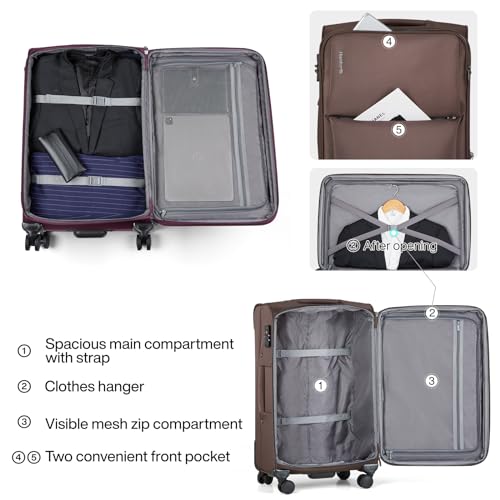 Hanke 24 Inch Luggage Expandable Softside Checked Suitcases with Spinner Wheels, Upright Rolling Luggage Suitcases Travel TSA Luggage Bag for Women Men(Coffee) - color: Coffee, size: 24 Inch Checked in