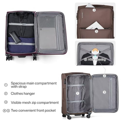 Hanke Softside Expandable 20 Inch Carry On Luggage with Wheels Airline Approved, TSA Luggage Lightweight Rolling Suitcases for Travel Carry On Bag(Coffee) - color: Coffee, size: 20 Inch Carry on