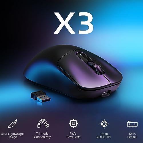 ATTACK SHARK X3 49g Ultra-Lightweight Wireless Gaming Mouse, Black | Bluetooth 5.2/2.4G Wireless/Wired, PAW3395 Gaming Sensor, 26K DPI, 200h Battery Life, Programmable Buttons for PC/Mac/Win - color: Black