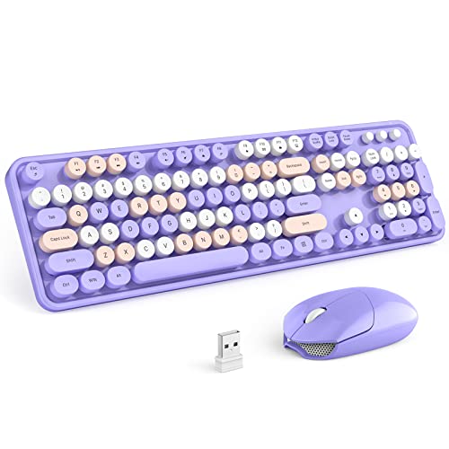 MOFII Wireless Keyboard and Mouse Combo,2.4GHz Retro Full-Size Keyboard with Number Pad and Cute Wireless Mouse for Computer PC Desktops Laptop WindowsxP/7/8/10 Purple Colorful - color: Purple Colorful-B