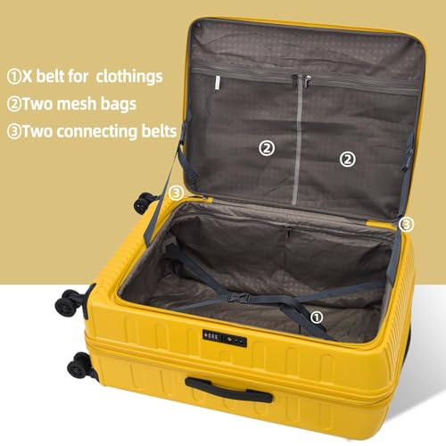Kaleenie 29 Inch Checked Luggage with Expansion and Side Opening | Expandable Lightweight ABS+PC Hardshell Trunk Suitcase,360° Universal Wheels,YKK Zipper,50 * 31(35)*76cm, 117L~133L,Yellow - color: Yellow, size: 29 Inch