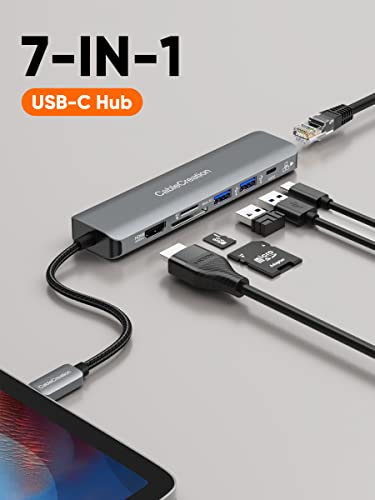 CableCreation 7-in-1 USB C Hub Adapter with 1Gbps Ethernet,4K@60Hz HDMI | 2 USB 3.0 Ports,100W PD, Lightweight, SD/TF Cards Reader for Steam Deck MacBook Pro/Air, iPad Pro - color: 4K/60Hz 7 in 1