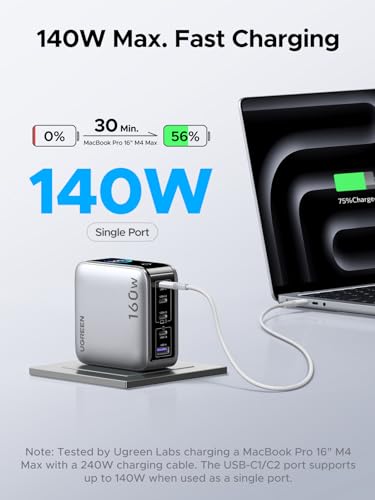 UGREEN Nexode Pro Charger, 160W GaN 5-Port Fast USB C Wall Charger Block, Type-C Charging with Smart Display & Touch Control Compatible for MacBook Pro/Air, iPhone 17/16 Series, iPad, Galaxy