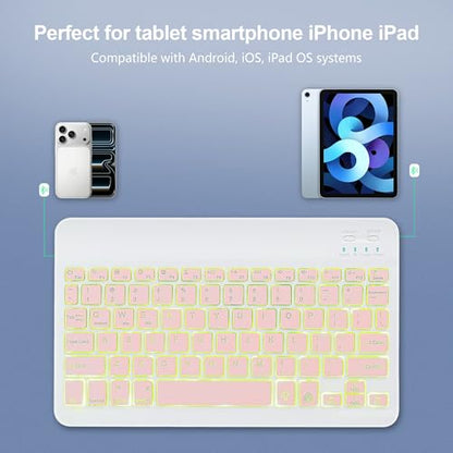 Backlit Bluetooth Keyboard Small Portable Wireless Keyboard Rechargeable Illuminated for Android Samsung Tablet Cell Phone Smartphone iPad A16 11th 10th Generation iPad Pro Air Mini iPhone (Pink) - color: Pink