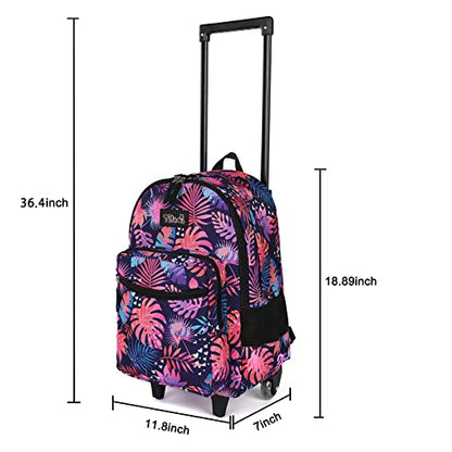 Tilami Rolling Backpack 18 inch Double Handle with Lunch Bag Wheeled Kids Backpack, Leaves Pink - color: Leaves Pink