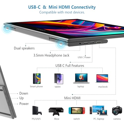 INNOCN 15.6 inch Portable Monitor Touchscreen | 1080P | HDMI, USB C HDMI | for MacBook, Windows, Tablets, Android, Chrome, PS4, Switch, Mini PC | 400Nits | 100% sRGB - style: with Foldable Stand