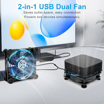 ELZO 120mm USB Fan, Continuously Variable Speed Quiet Dual PC Fan for Receiver DVR PlayStation Xbox Computer Cabinet Router TV Cooling