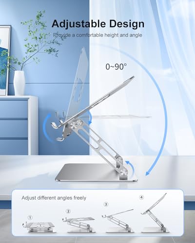 JOIOT Ergonomic Laptop Stand,Adjustable Riser for 10-17.3” Computer | Aluminum Stand,Ventilated cooling holes, relieves neck strain, stable support, perfect for home office, study, video call use - color: Silver