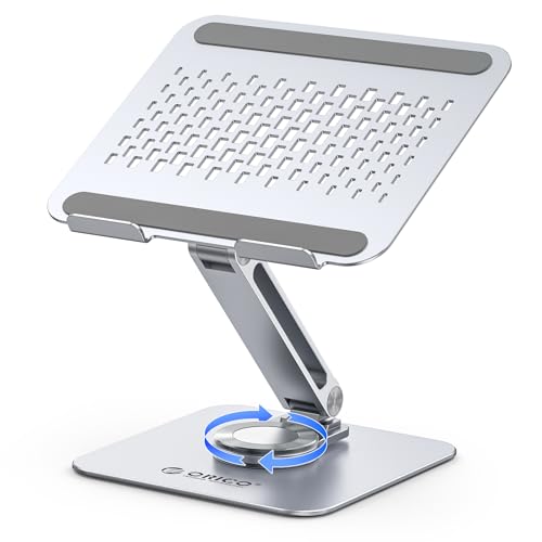 ORICO Adjustable Laptop Stand with 360° Rotating Base, Foldable Aluminum Alloy Laptop Riser for Desk, Compatible with MacBook Neo Air Pro, Dell, HP (Up to 17") - ST10, Silver - color: Silver
