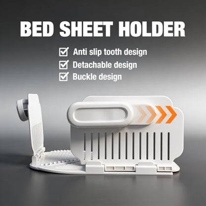 Bed Sheet Holder for Corners, New Upgrade Bed Sheet Grippers Dual-Side Lock Design, 4Pcs Bed Sheet Holders Heavy Duty Sheet Clips Fitted All Mattress Sizes, Lock Sheet Holders Keep Firm (White)