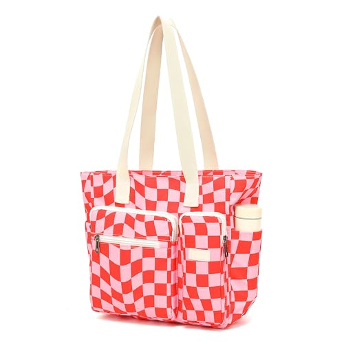 Women Tote Bag With Muti-Pockets,Lightweight Shoulder Bag,Large Capacity Handbag for Travel, Work, Gym - color: Grid