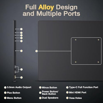 KYY 4K Portable Monitor – 15.6" UHD IPS Travel Display, Slim & Lightweight Design, HDMI & USB-C Inputs, Perfect for PS5, Xbox, Switch, Laptops, Phones, and On-the-Go Professionals, K5 - color: Metallic