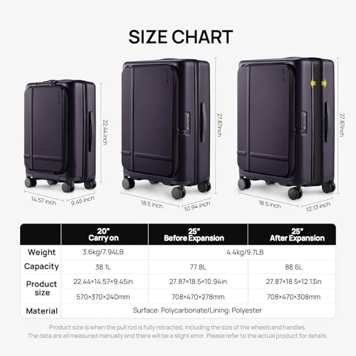 NINETYGO Carry On Luggage 22x14x9 Airline Approved, 20 Inch Suitcase with Front Compartment, Lightweight PC Hard Shell, Cup Holder, Clamshell, TSA Lock, Spinner Wheels (Blackcurrant Oolong) - color: 04-Blackcurrant Oolong, size: Carry-On 20-Inch (Clamshel