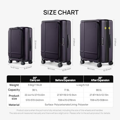 NINETYGO Carry On Luggage 22x14x9 Airline Approved, 20 Inch Suitcase with Front Compartment, Lightweight PC Hard Shell, Cup Holder, Clamshell, TSA Lock, Spinner Wheels (Blackcurrant Oolong) - color: 04-Blackcurrant Oolong, size: Carry-On 20-Inch (Clamshel