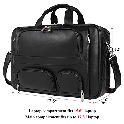 Top Cowhide Leather briefcase for men,17.3 Inch Messenger Bag Laptop Briefcase with YKK Metal Zippers Fit Business Trip - color: Black(updated Version)