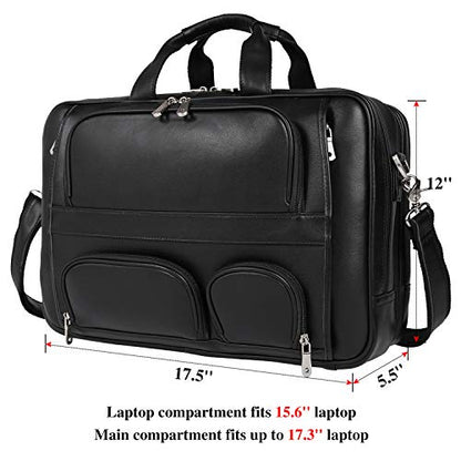 Top Cowhide Leather briefcase for men,17.3 Inch Messenger Bag Laptop Briefcase with YKK Metal Zippers Fit Business Trip - color: Black(updated Version)