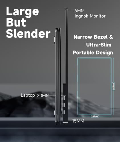 Ingnok 18.5Inch Portable Monitor, 100% sRGB USB C Second Screen FHD | USB-C Mini HDMI Large second screen for Laptop,mini PC,PS5/Switch, smart cover stand,built-in speakers,VESA-ready - size: 18.5 inches