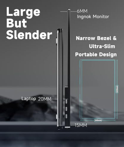 Ingnok 18.5Inch Portable Monitor, 100% sRGB USB C Second Screen FHD | USB-C Mini HDMI Large second screen for Laptop,mini PC,PS5/Switch, smart cover stand,built-in speakers,VESA-ready - size: 18.5 inches