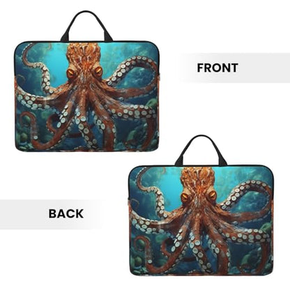 14 Inch Laptop Sleeve Case Waterproof Lightweight Laptop Case Bag Cool Big Octopus Travel Laptop BagsWith Handle Briefcase Messenger Bag For Women Men
