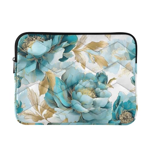 Turquoise Flower Laptop Sleeve 13 14 Inch Puffy Quilted Carrying Case Protective Computer Bag Waterproof Laptops Sleeve for Women Men - color: Turquoise Flower, size: Medium