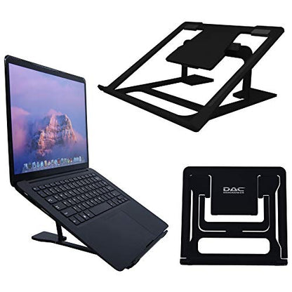 DAC Portable Laptop Stand with 6 Height Levels, Height Adjustable Foldable Aluminum Laptop Riser, Non-Skid Notebook Computer and Tablet Stand for Desk, Black, Fits Any MacBook or Laptop up to 16"