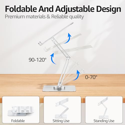 Urmust 360° Rotating Laptop Stand for Desk Adjustable Height, Ergonomic Laptop Riser Standing Desk Converter, MacBook Stand, Computer Lap top Riser Holder, Fits All Laptops 10-17" - color: A-Silver