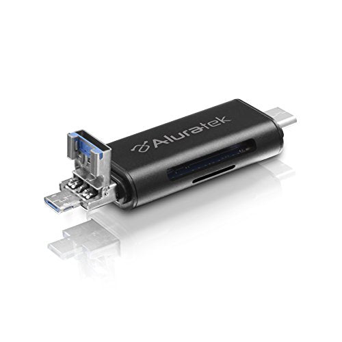 Aluratek USB-C and USB 3.1 SD & MicroSD Card Reader, 2-in-1 Memory Card Reader with Dual Connectors, Compatible with Laptop, PC, MacBook, and Other USB Devices - AUCRC300F