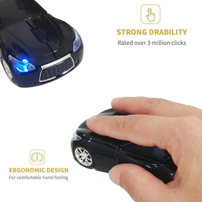 Car Mouse for Computer, Wireless Car Shaped Mice for Laptop, PC, Mini Cute Mouse with 2.4Ghz USB Receiver, 3D, 1600DPI, Silent Clicks, LED Headlights (Black) - color: Y-Black