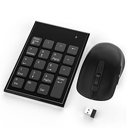 Wireless Number Pad and Mouse Combo 2.4G 19 Keys USB Wireless Numeric Keypad - 3 Adjustable Silent Mouse DPI 800/1200/1600, Number Keypad for Laptop/Notebook/Desktop/PC Computer, with USB Receiver