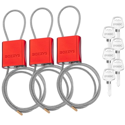 Cable Locks 3-Pack | Keyed Alike Adjustable Cable Padlock｜Len 3.28ft(1m) with 6 Same Keys/Set for Bikes, Gate, Lockers, Gun & Outdoor Gear | Weatherproof & Red - color: red | 3pack-L 3.28ft(1m)-6 same keys | D 1/6in(4mm)