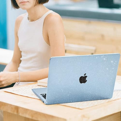 EooCoo Case for MacBook Air 15 inch M5 M4 M3 M2 2026-2023, Sparkly SkyBlue | Easy to Install, Sturdy, Plastic Hard Shell Case & Keyboard Cover & Screen Protector, Model: A3448 A3241 A3114 A2941 - color: Sparkly SkyBlue