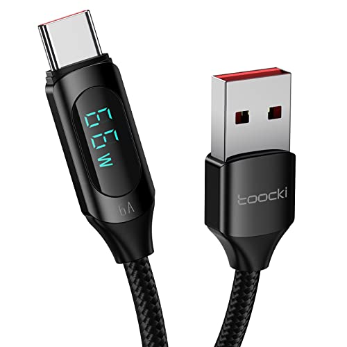toocki 6.6ft USB A to C Cable with LED Display 66W Fast Charging, 6A 480Mbps Nylon Braided Charger Cord for iPhone 17/16/15, Galaxy, iPad Pro, Steam Deck - color: Black, size: 6.6FT USB A to USB C Cable(66W/6A)