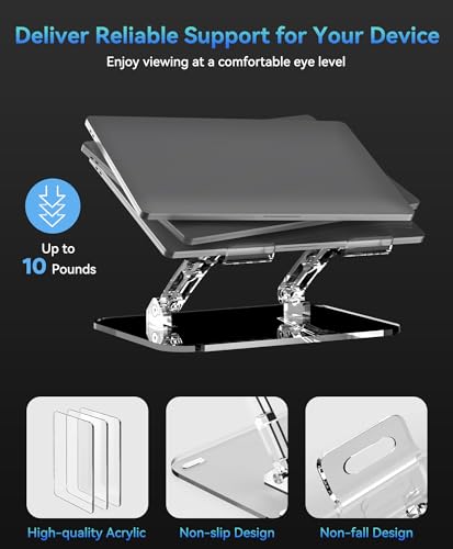 Lpoake 2 Pack Acrylic Laptop Stand for Desk, Adjustable Ergonomic Laptop Riser, Portable Foldable Computer Stand, Compatible with 10 to 15.6 Inches Notebook and MacBook, Clear - size: 2 Pack
