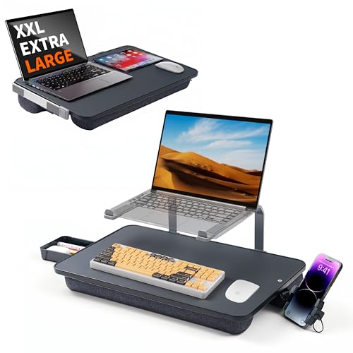 Large Adults Lap Desk for Laptop with Phone Holder & Storage Drawer | Laptop Stand for Bed Fits up to 17" Laptops & MacBook, Pillow Lap Desks for Adults with Cushion for Bed & Couch, Black - color: Black, size: 20.4*12.5 inch