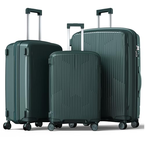 Nazhura Luggage Set, 3-Piece Hardside Suitcase Set, 20-inch Carry On, 24-inch, 28-inch Luggage - color: Dark Green