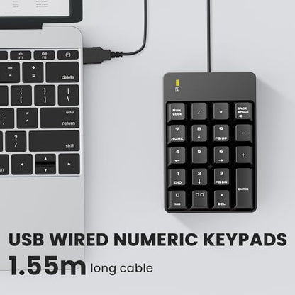 TechGarden Wired Number Pad, USB Numeric Keypad 19 Key Number Keypad Keyboard for Laptop PC Computer Notebook, Big Print Letters - Black