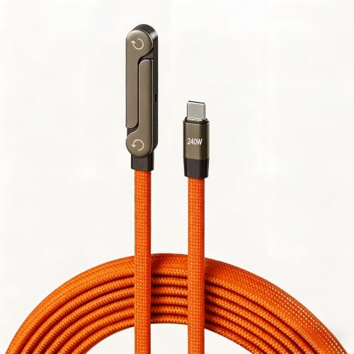 USB C to USB C Fast Charging Cable 5ft with Foldable Phone Stand, 90° Elbow Braided Type-C Cable, 2-in-1 Charger Cord for Gaming/Video Streaming, Compatible with iPhone 15/16/17, Samsung, Laptops