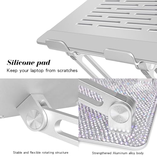 Bling Adjustable Laptop Stand, Portable Laptop Riser, Aluminum Laptop Stand for Desk Foldable, Computer Notebook Stand Holder for MacBook Air Pro, Dell XPS, HP (10-17.3'') - Silver